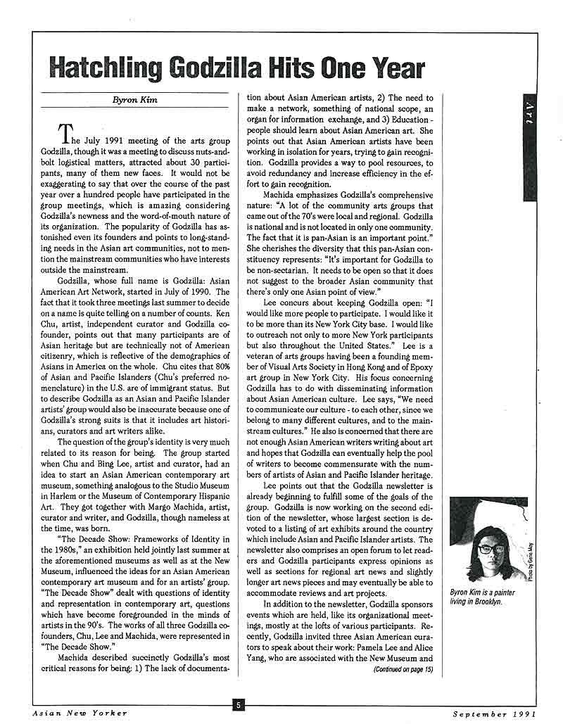 Hatchling Godzilla Hits One Year, article, pg 1