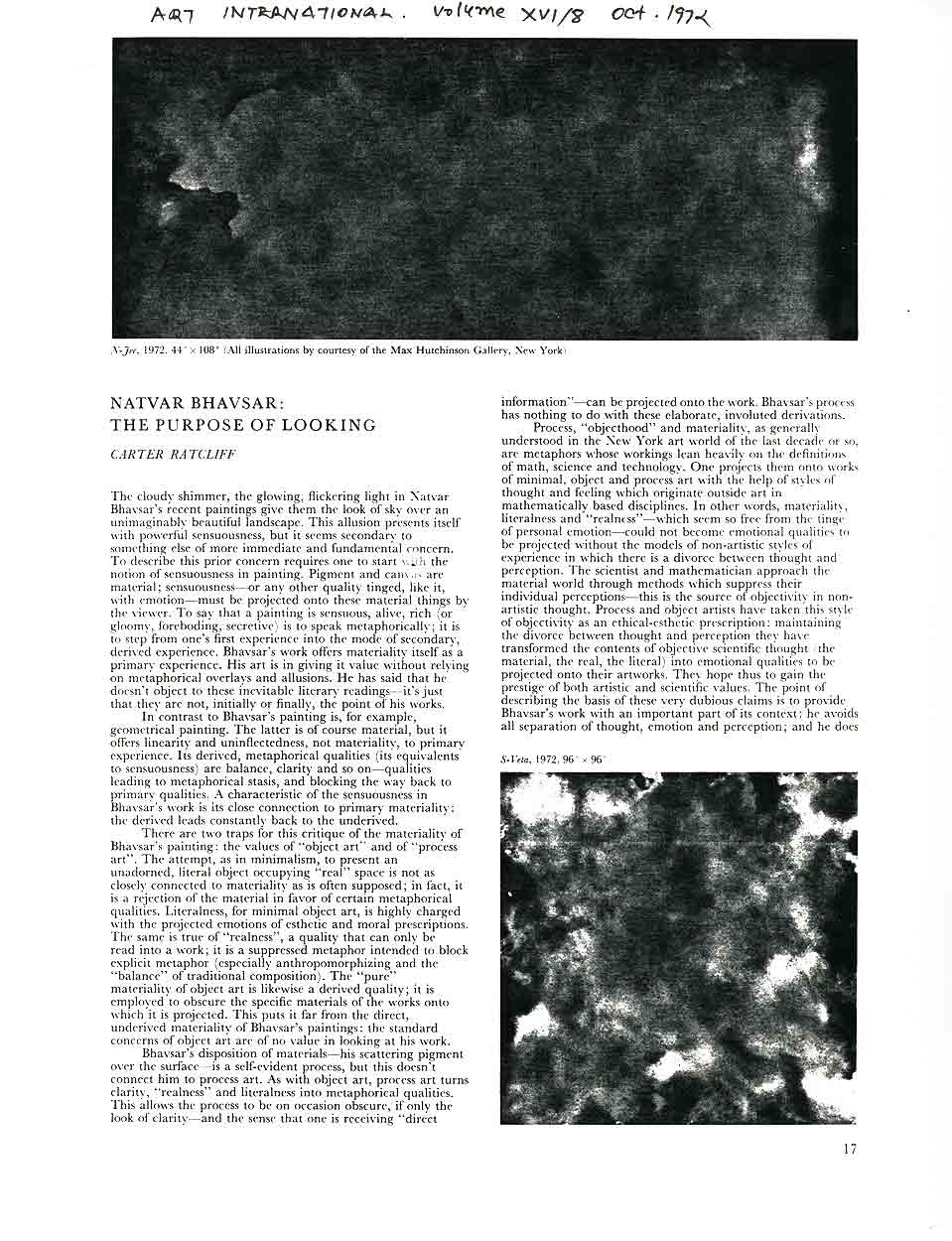 Natvar Bhavsar: The Purpose of Looking, article, pg 1