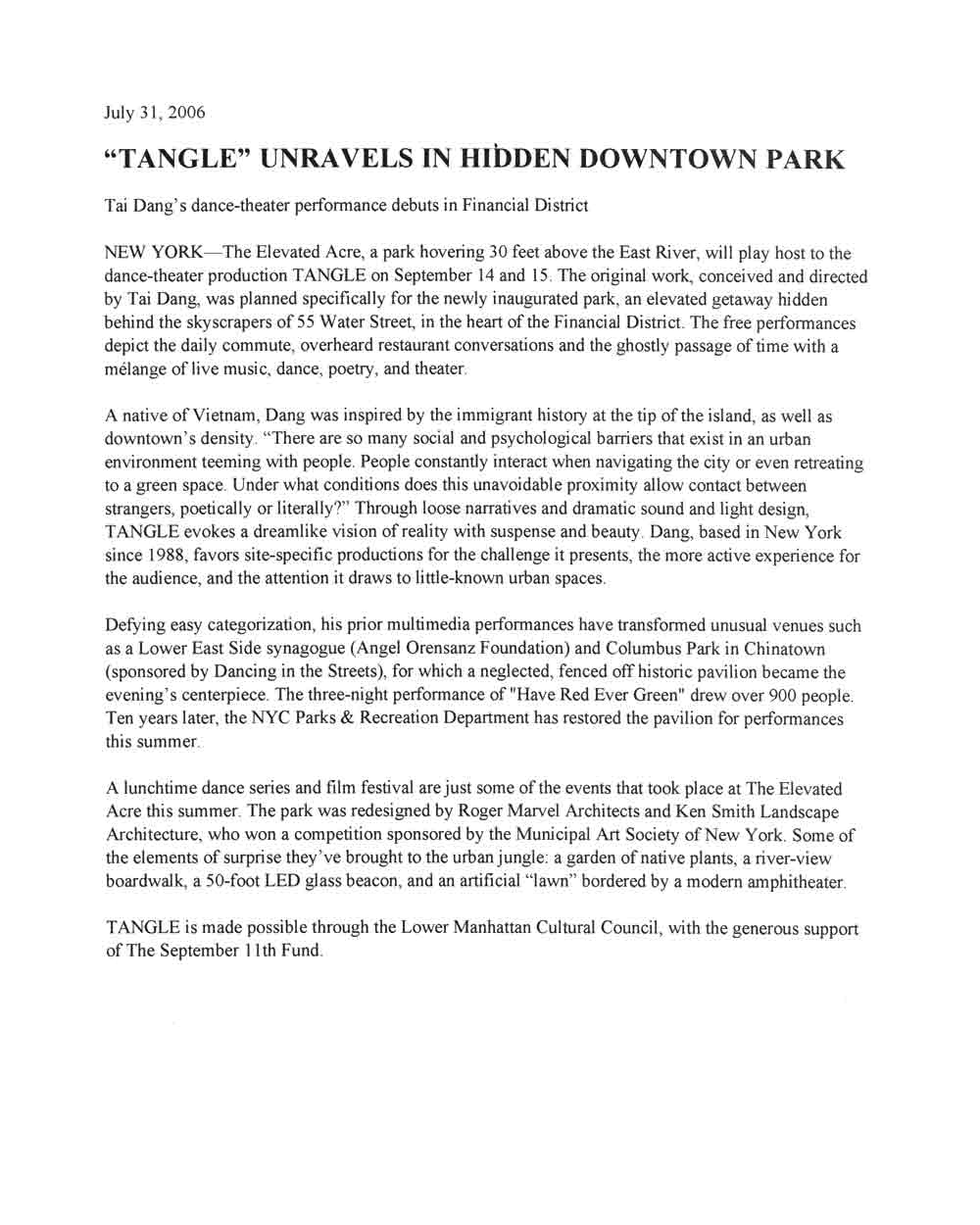 'Tangle' Unravels in Hidden Downtown Park, article
