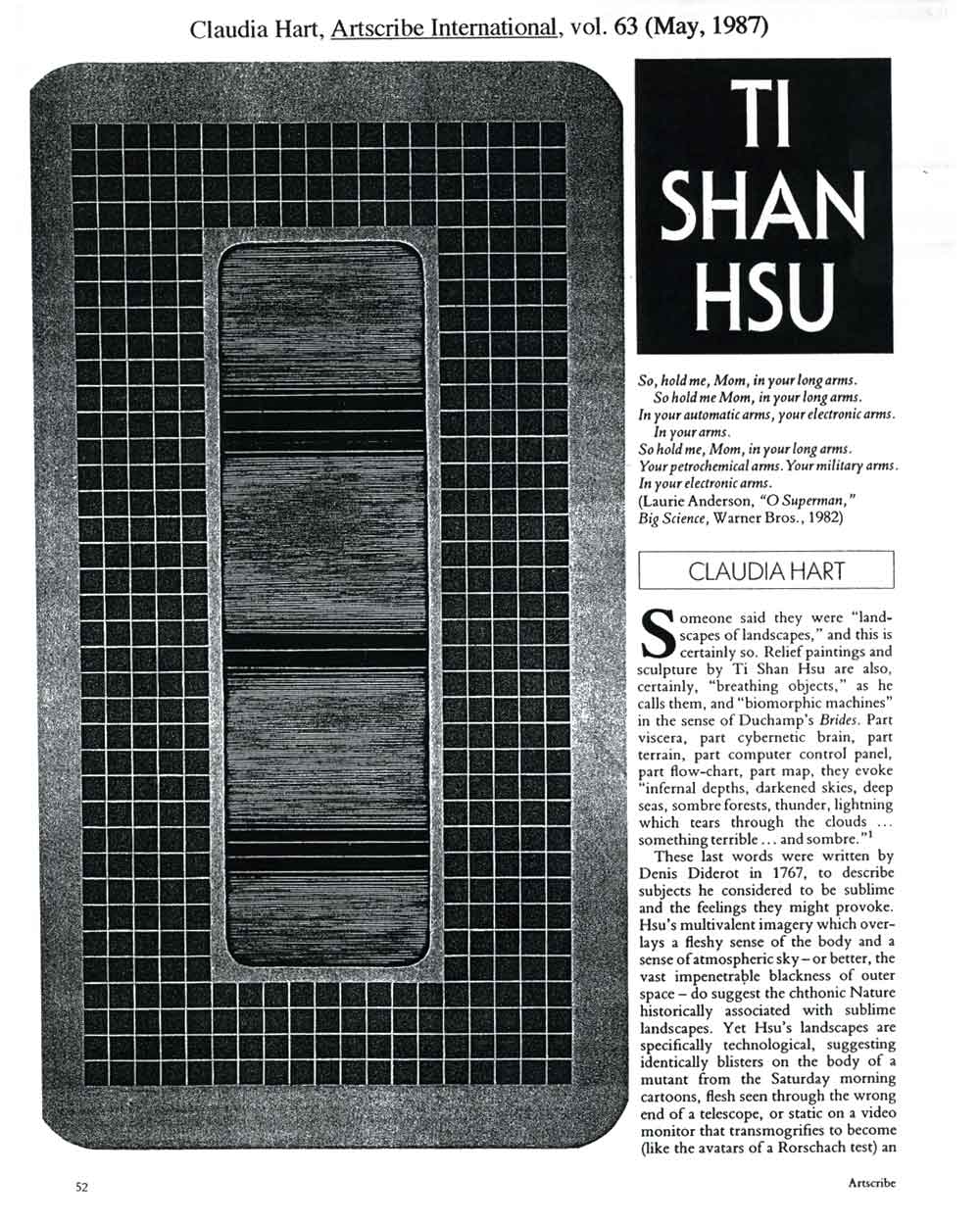 Tishan Hsu, article in Artscribe International, pg 1