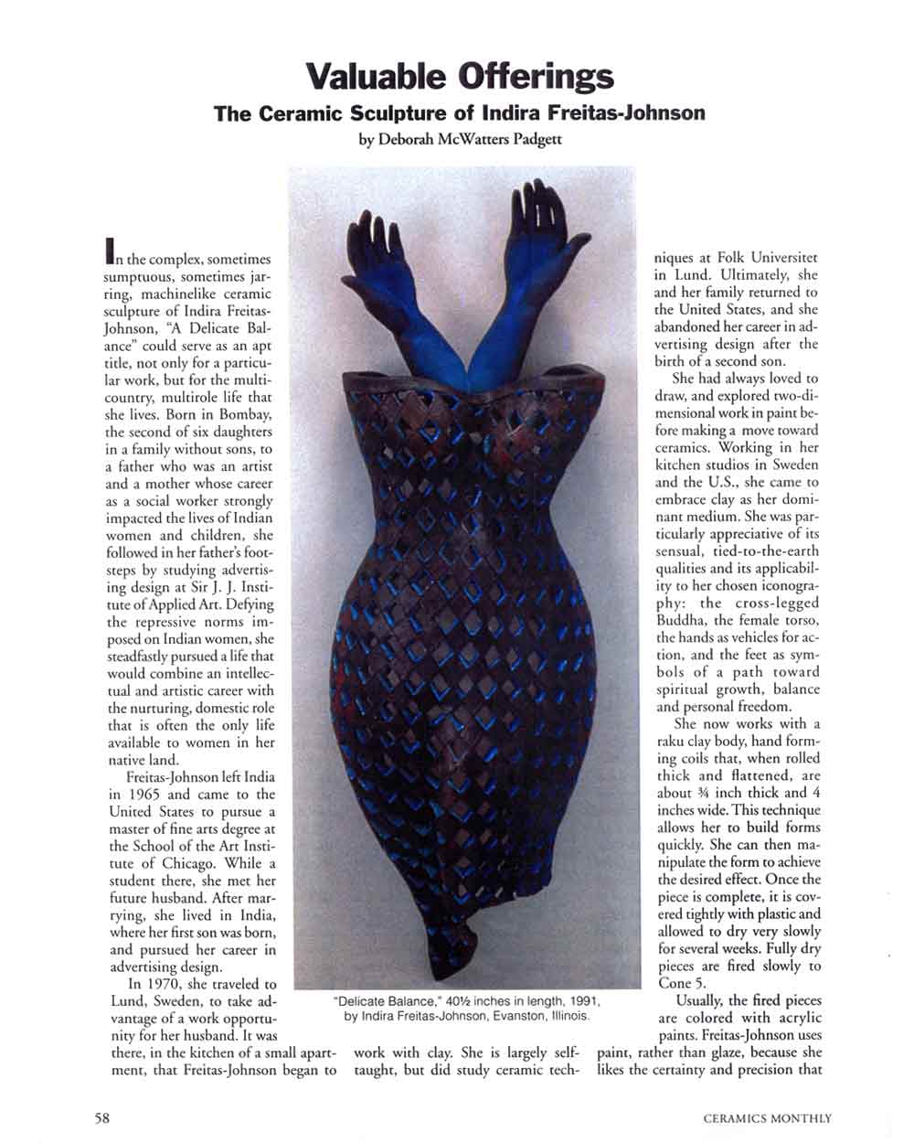 Valuable Offerings: The Ceramic Sculpture of Indira Freitas-Johnson, article, pg 1