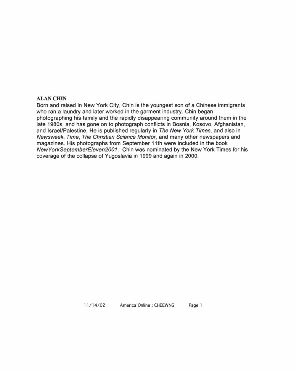Alan Chin's Biography