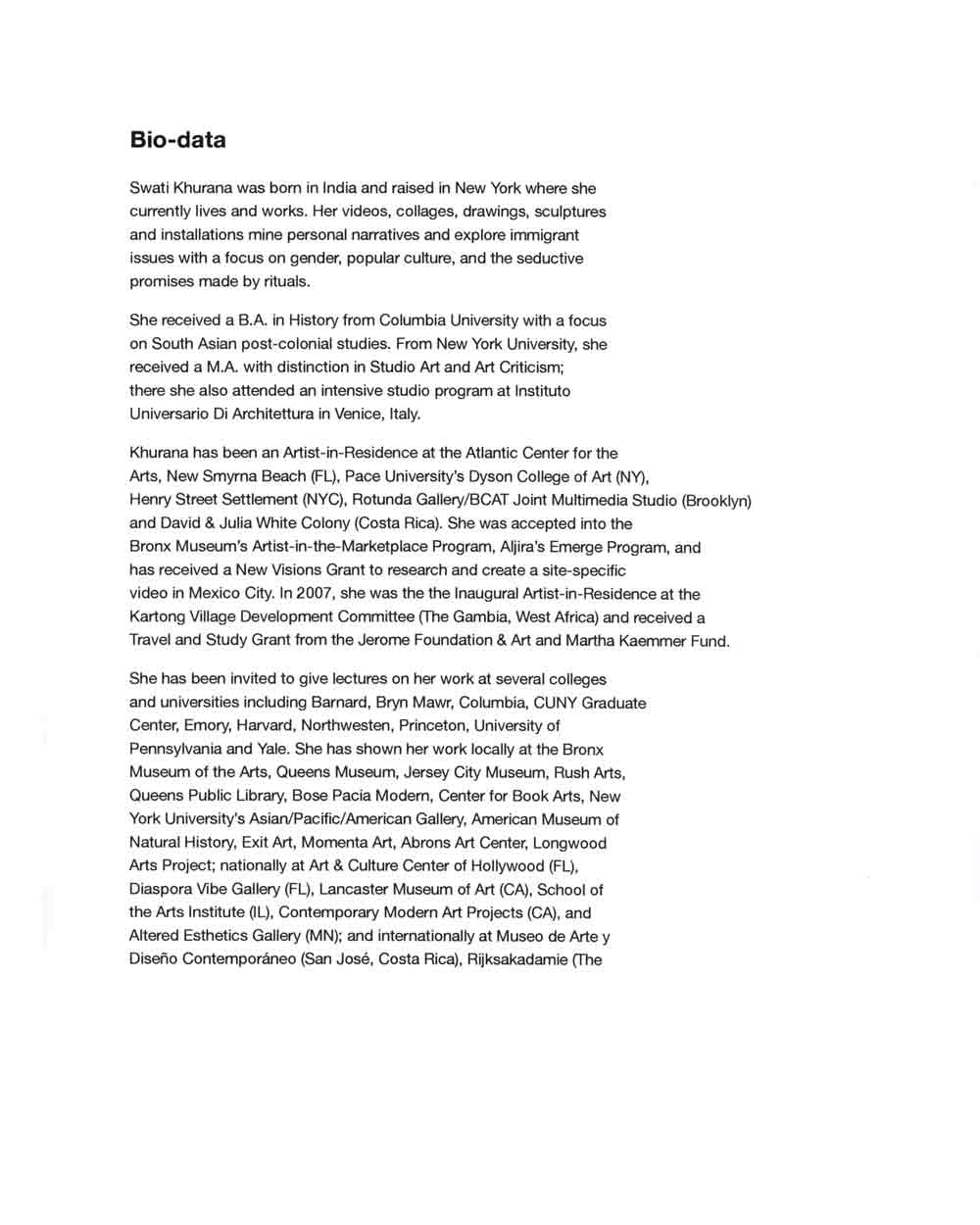 Swati Khurana's Biography, pg 1