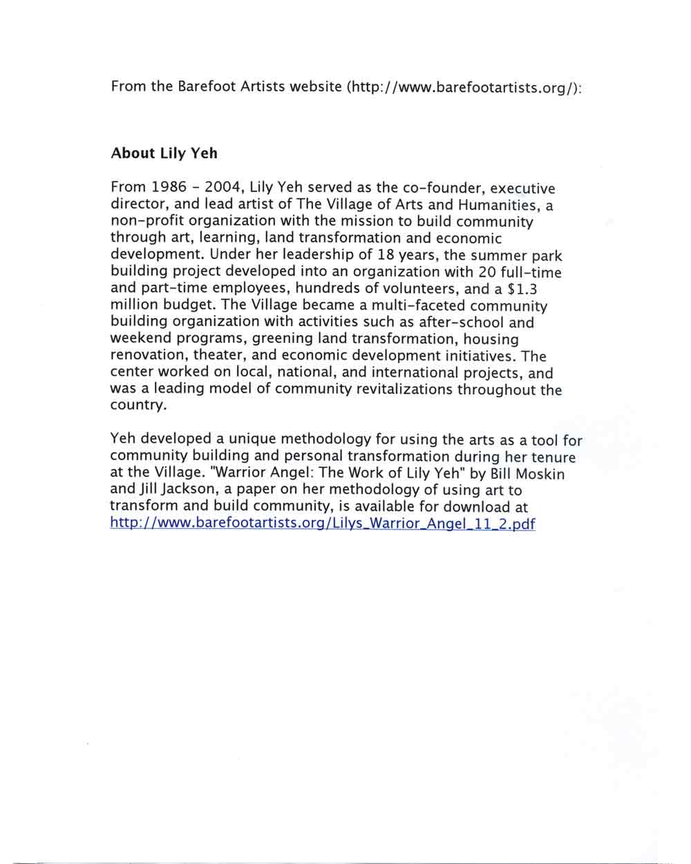 Lily Yeh's biography