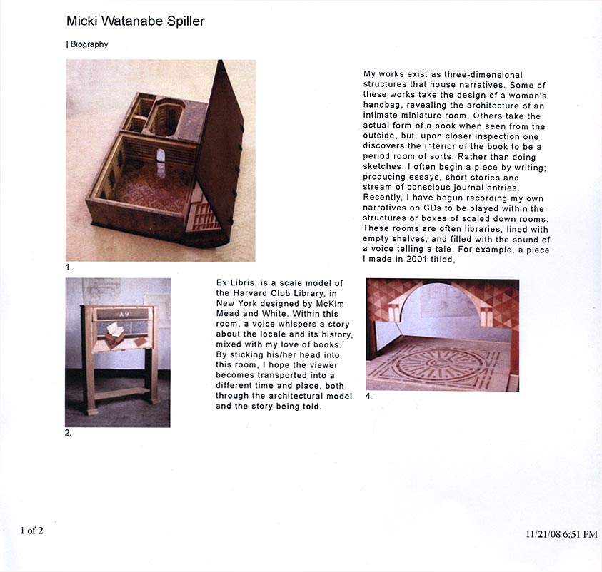 Micki Watanabe Spiller's Artist Biography, pg 1