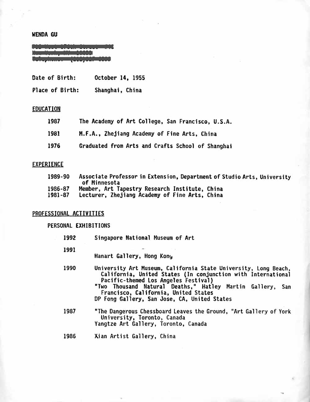 Wenda Gu's Resume, pg 1