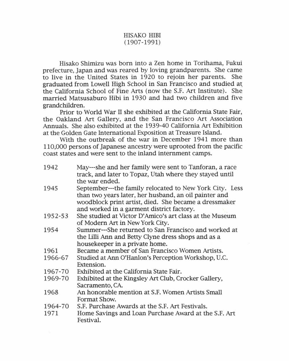 Hisako Hibi's Resume, pg 1