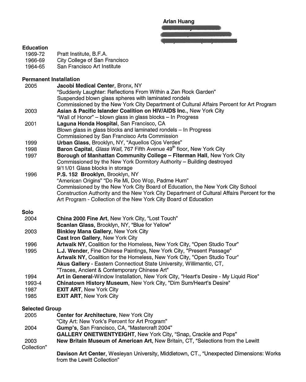 resume for artists
