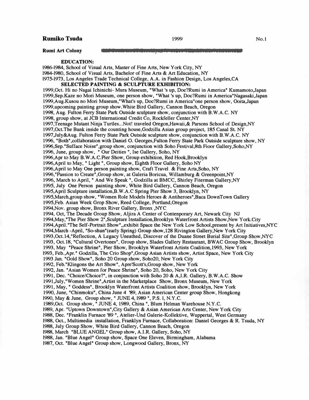 Rumiko Tsuda's resume, pg 1