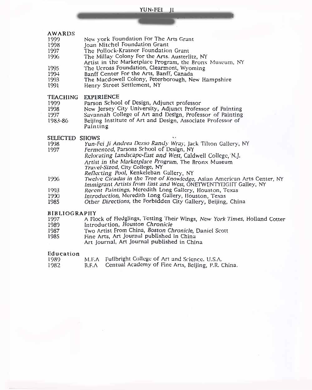 Yun-Fei Ji's Resume, 1999