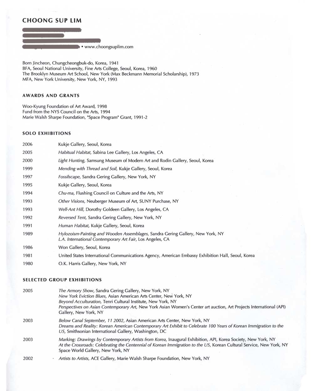 Choong Sup Lim's Resume, pg 1