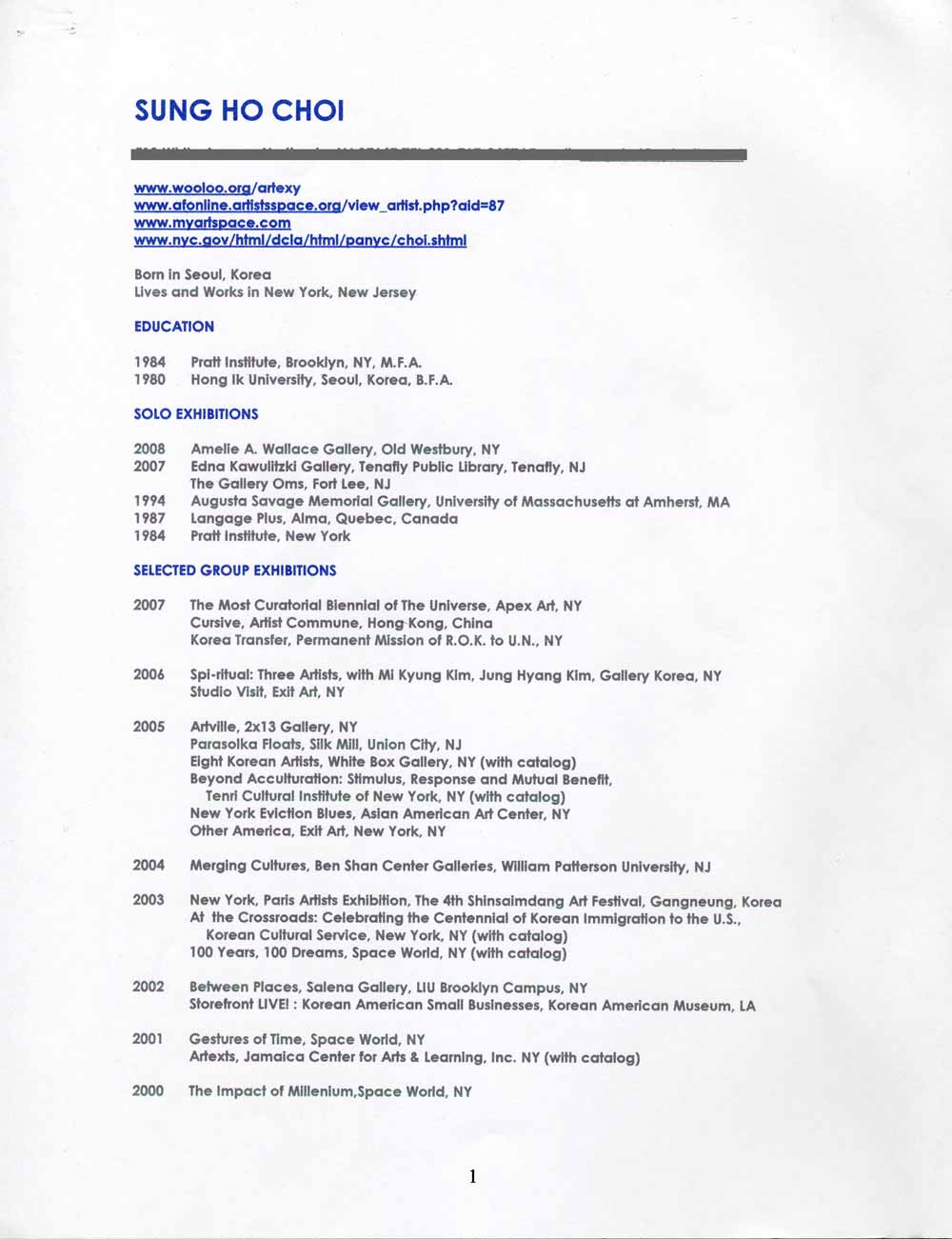 Sung Ho Choi's Resume, pg 1