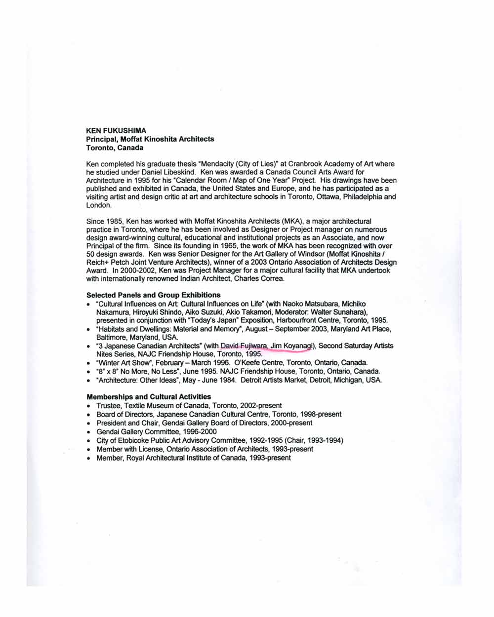 Ken Fukushima's Resume