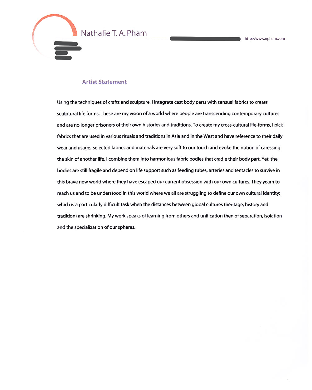 Nathalie Pham's Artist Statement