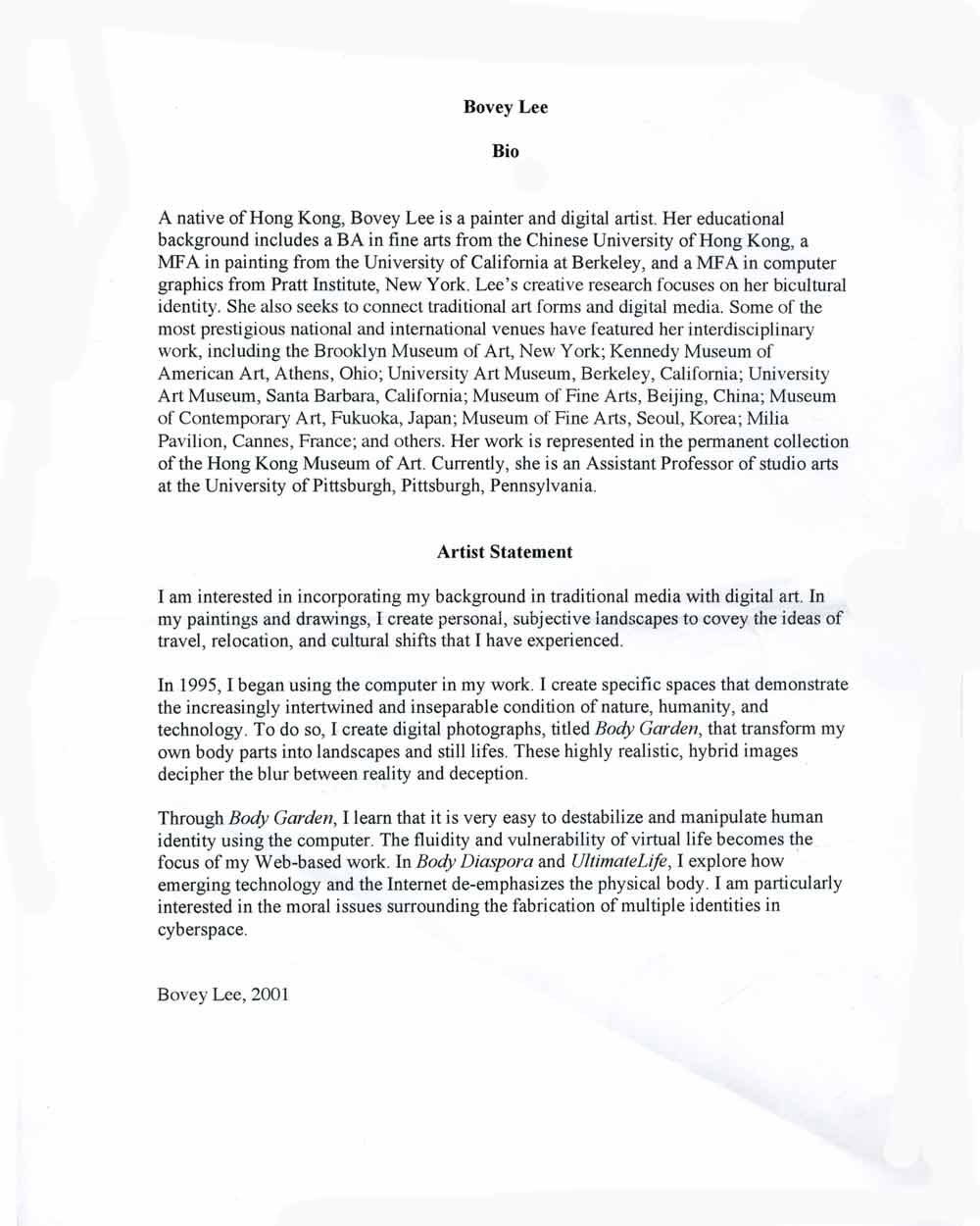 Bovey Lee's Artist Statement and Biography