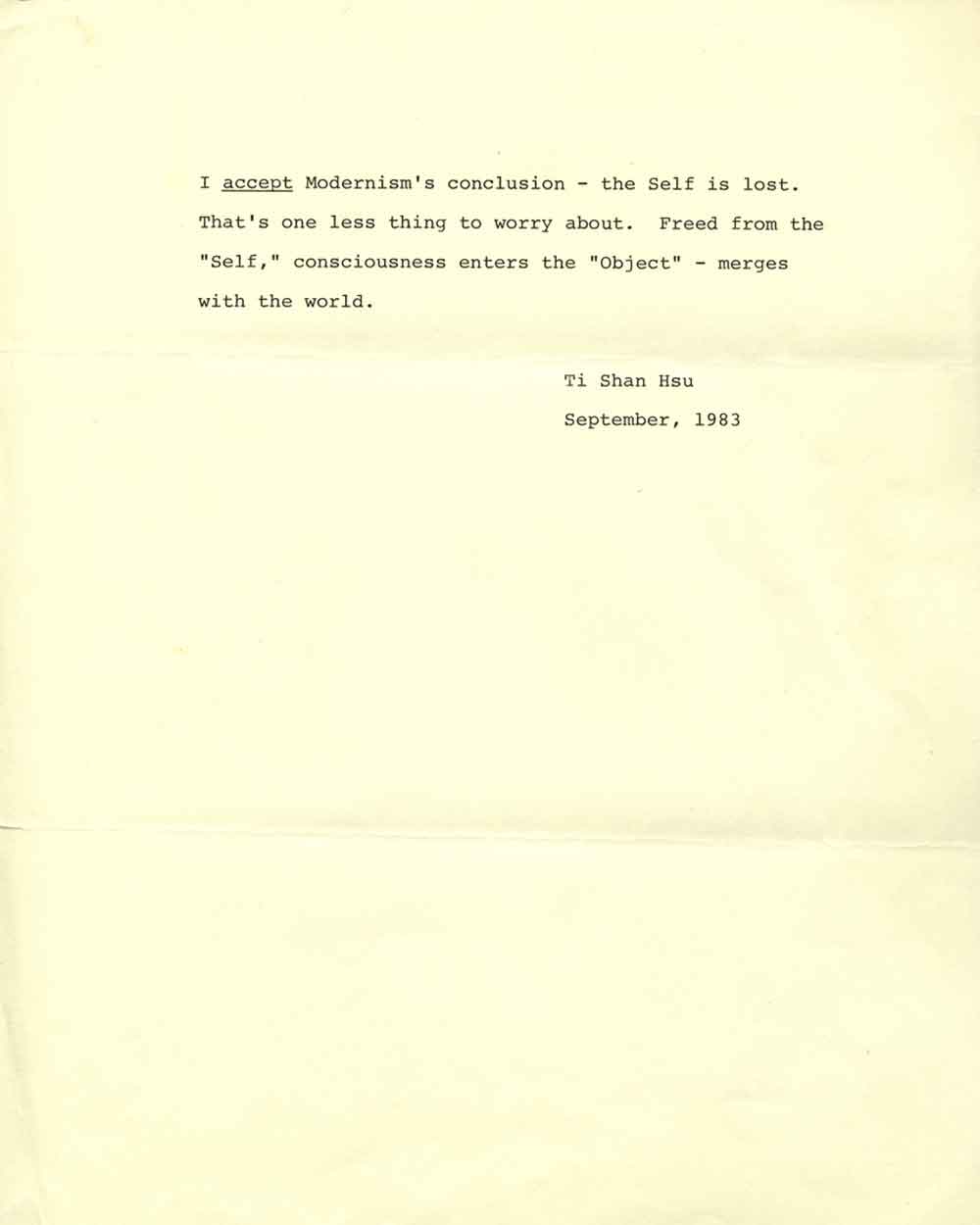 Ti Shan Hsu's Artist Statement