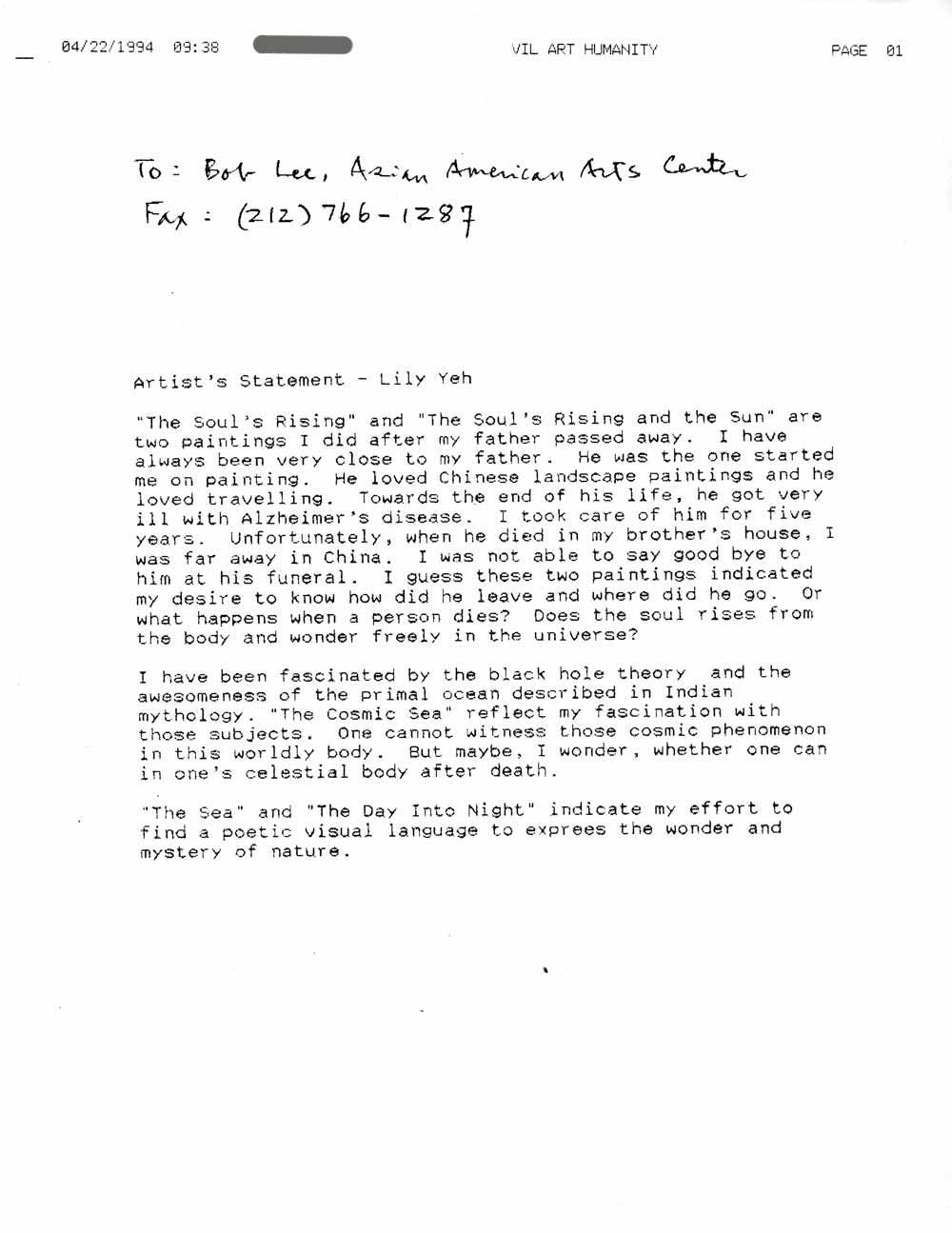 Lily Yeh's Artist Statement