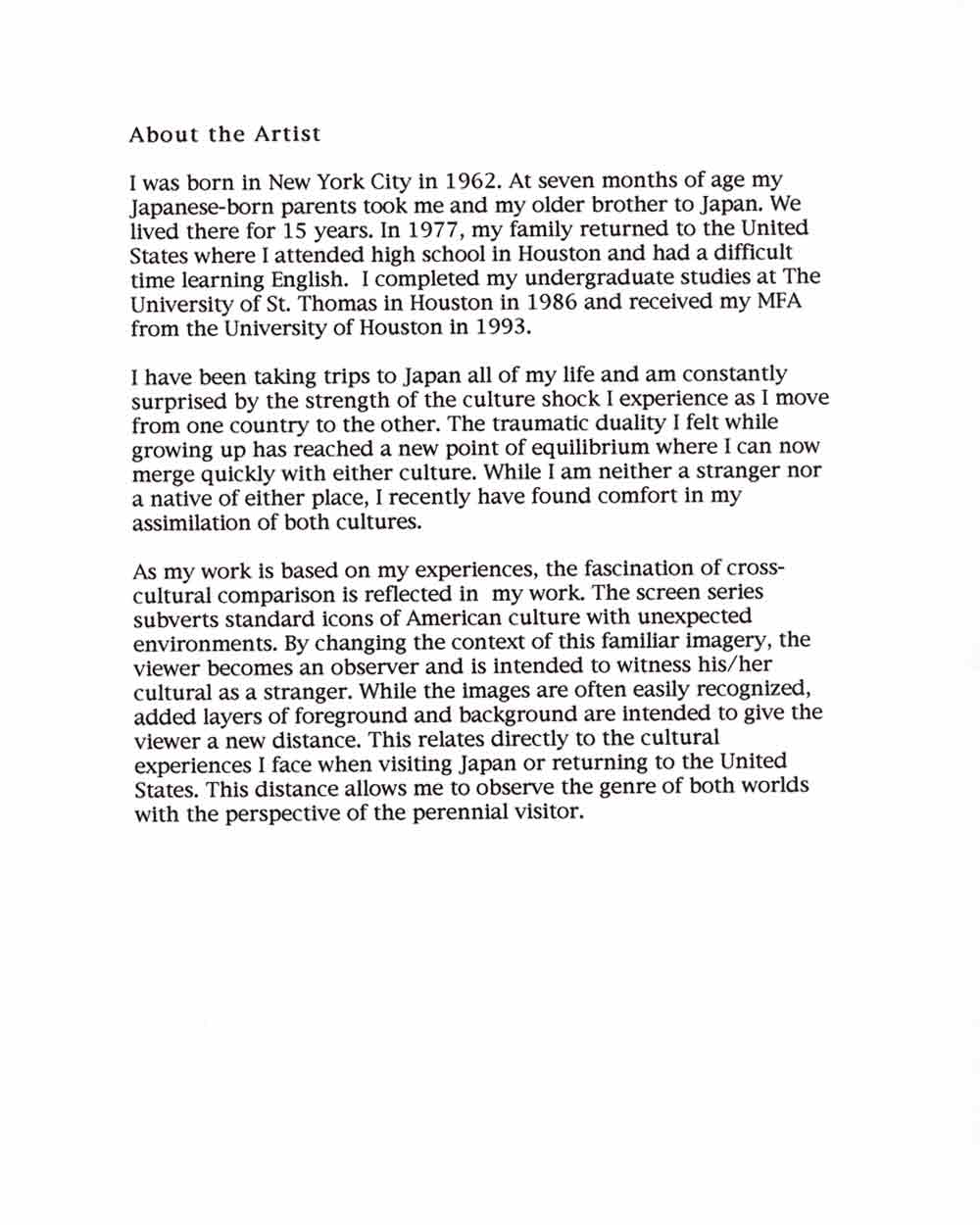 Osamu Nakagawa's Artist Statement, pg 2