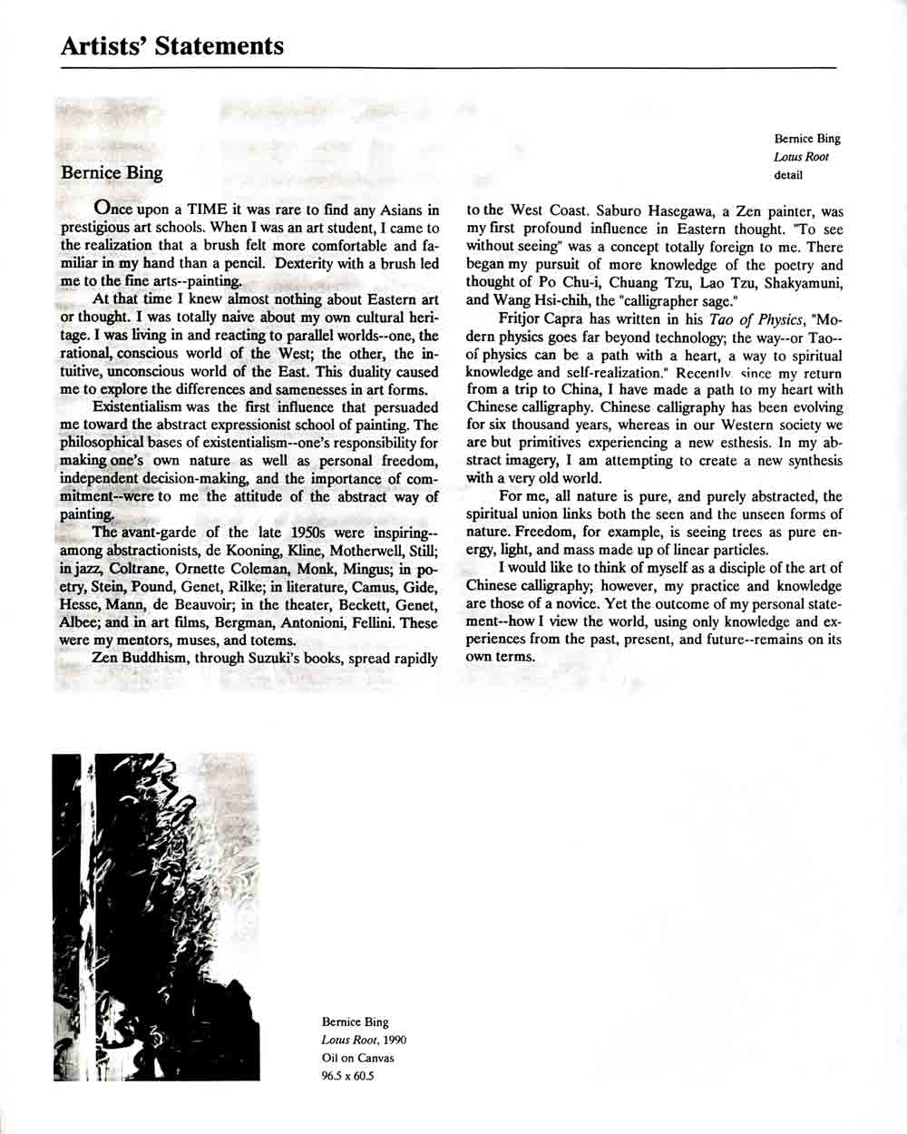 Bernice Bing's Artist Statement