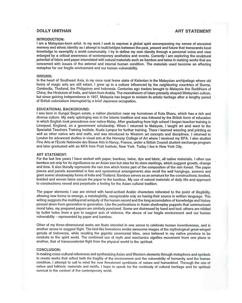 Artist Statement, pg 1