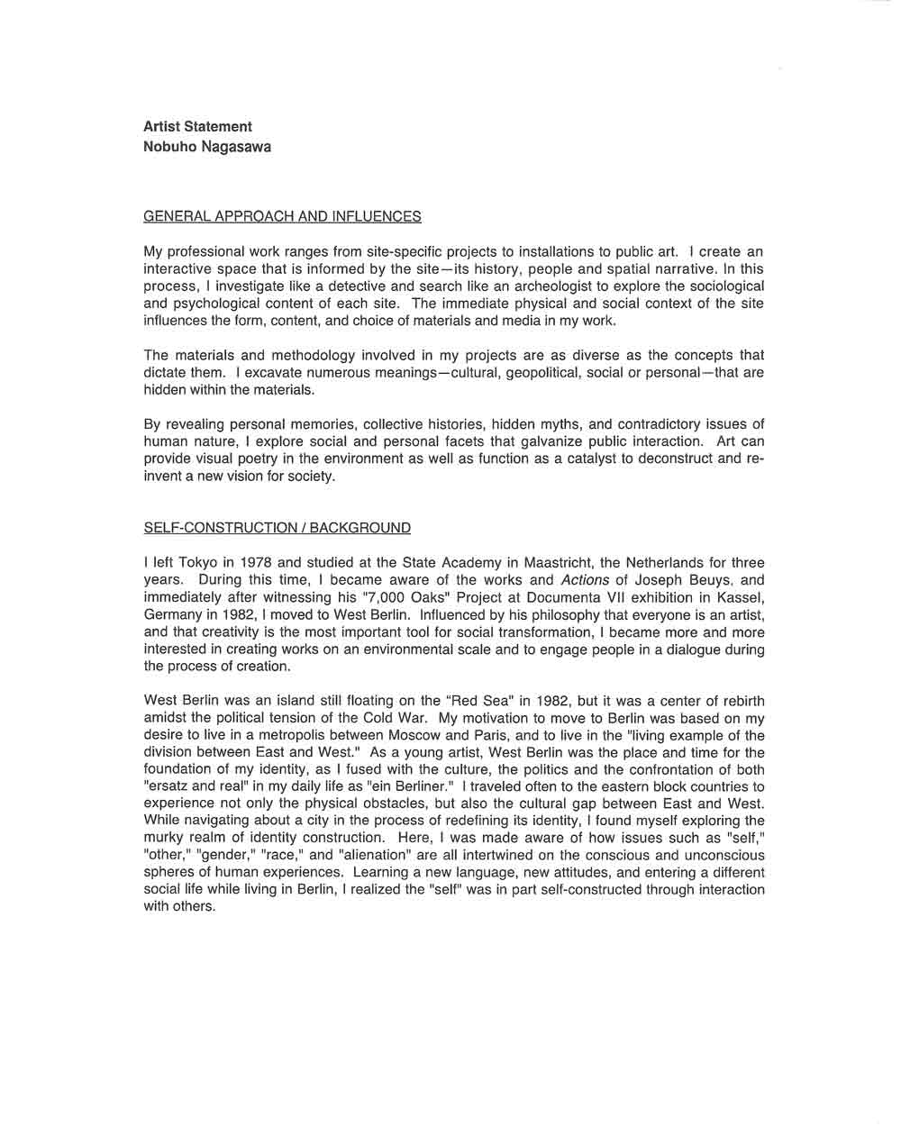 Nobuho Nagasawa's artist's statement