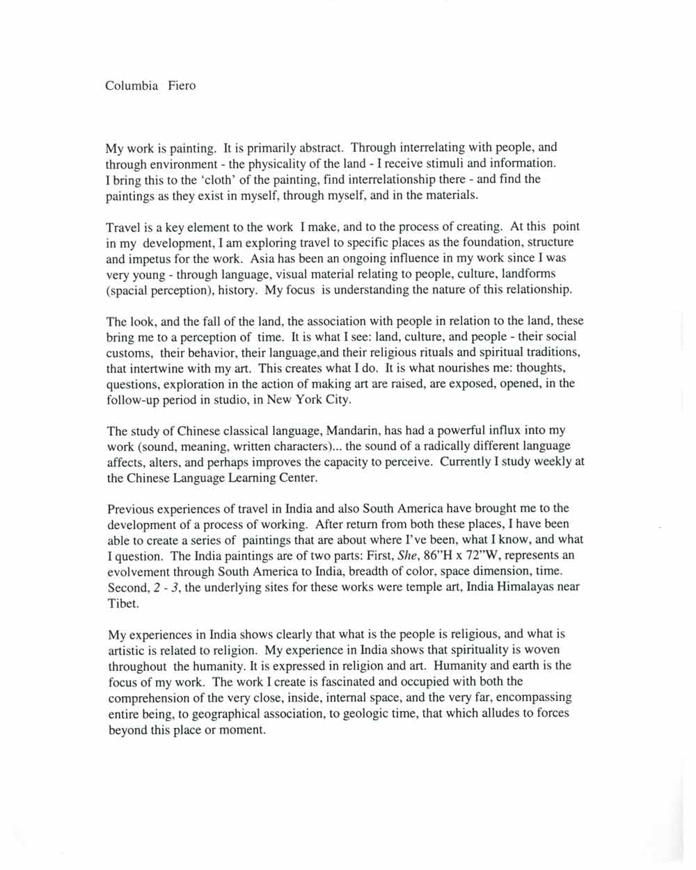 Columbia Fiero's Artist Statement (2)
