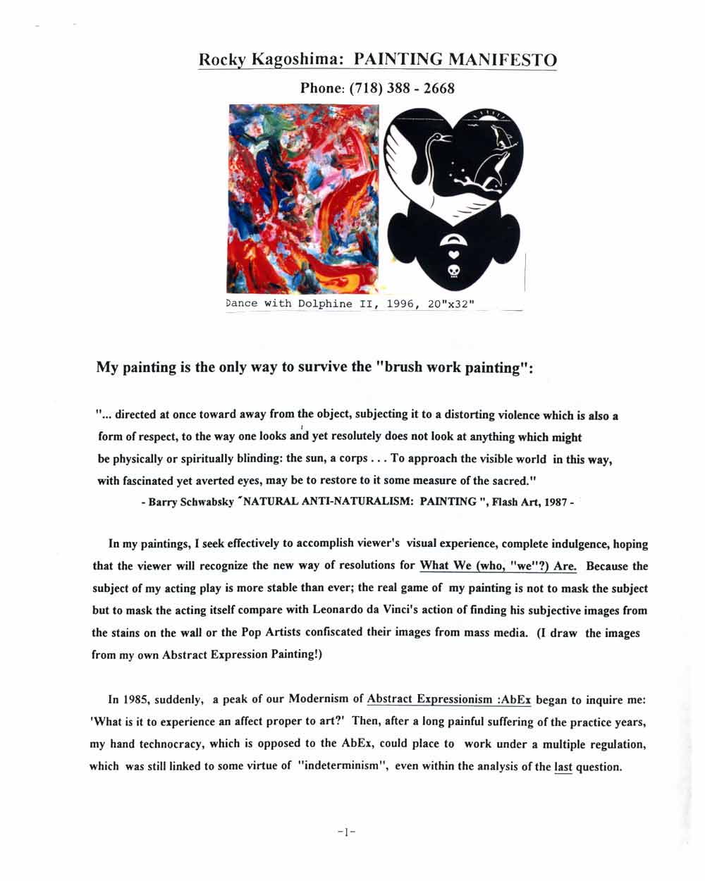 Rocky Kagoshima's Artist Statement, pg 1