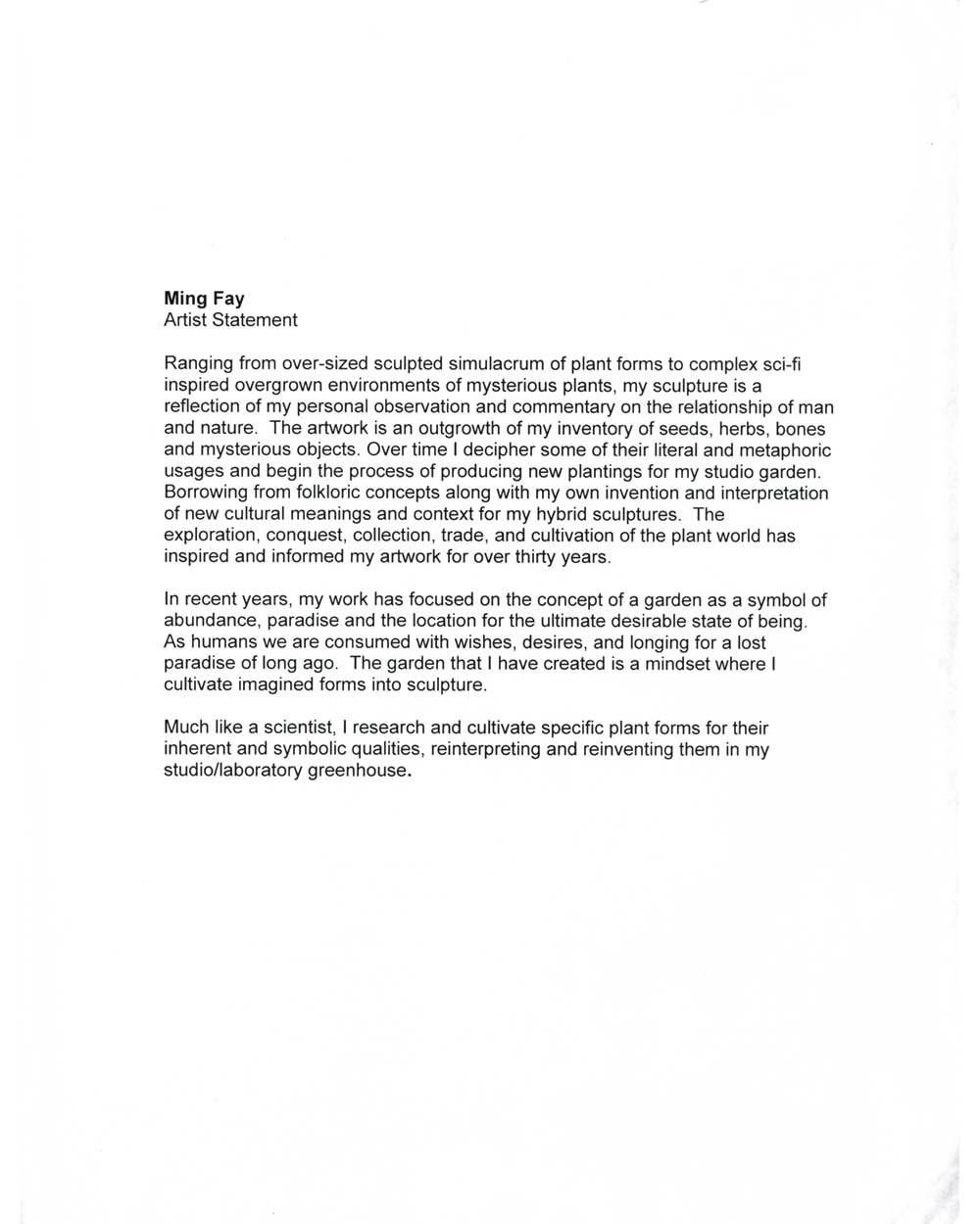 Ming Fay's Artist Statement