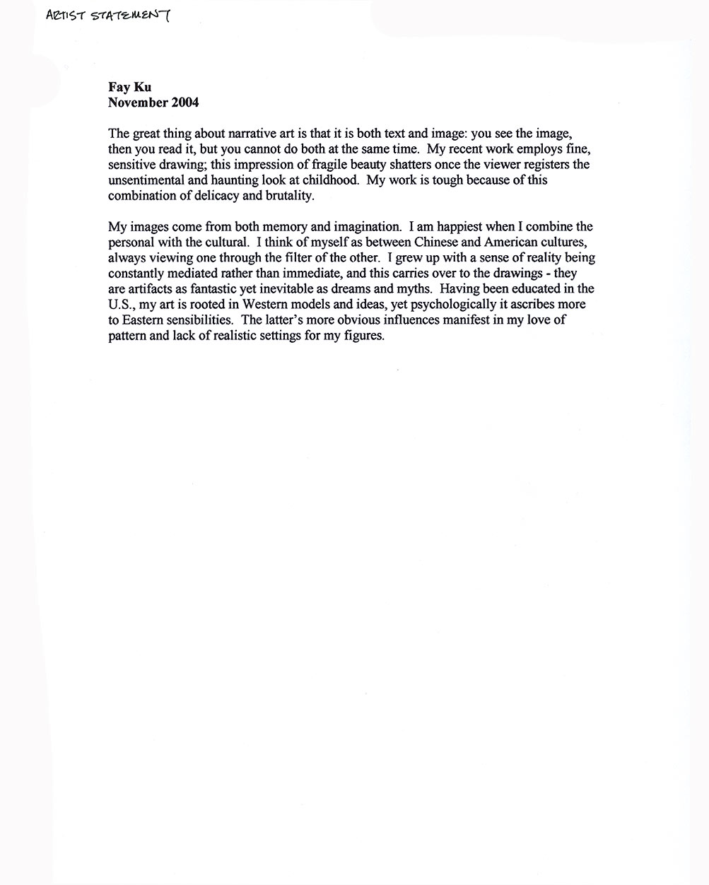 Fay Ku's Artist Statement