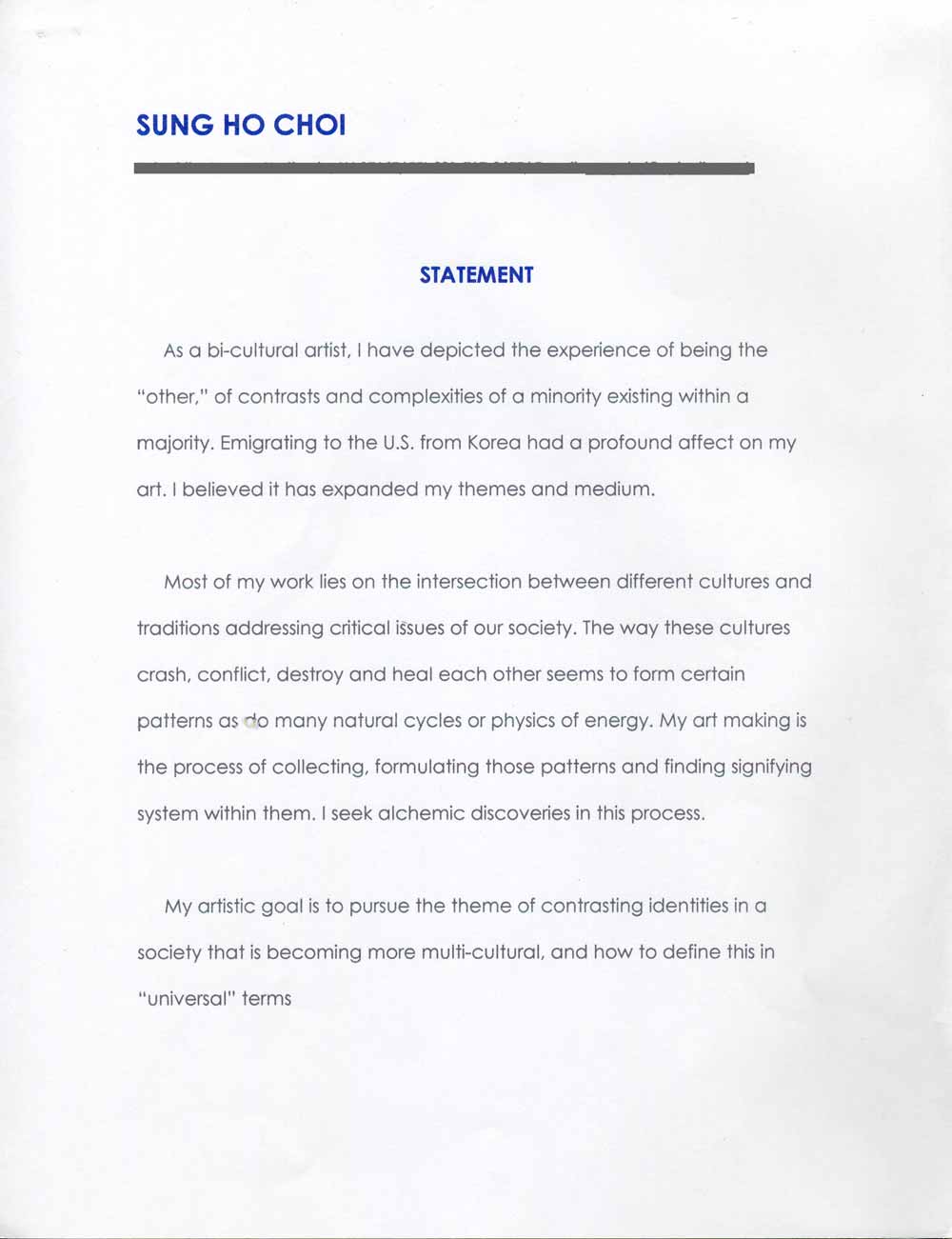 Sung Ho Choi's Artist Statement