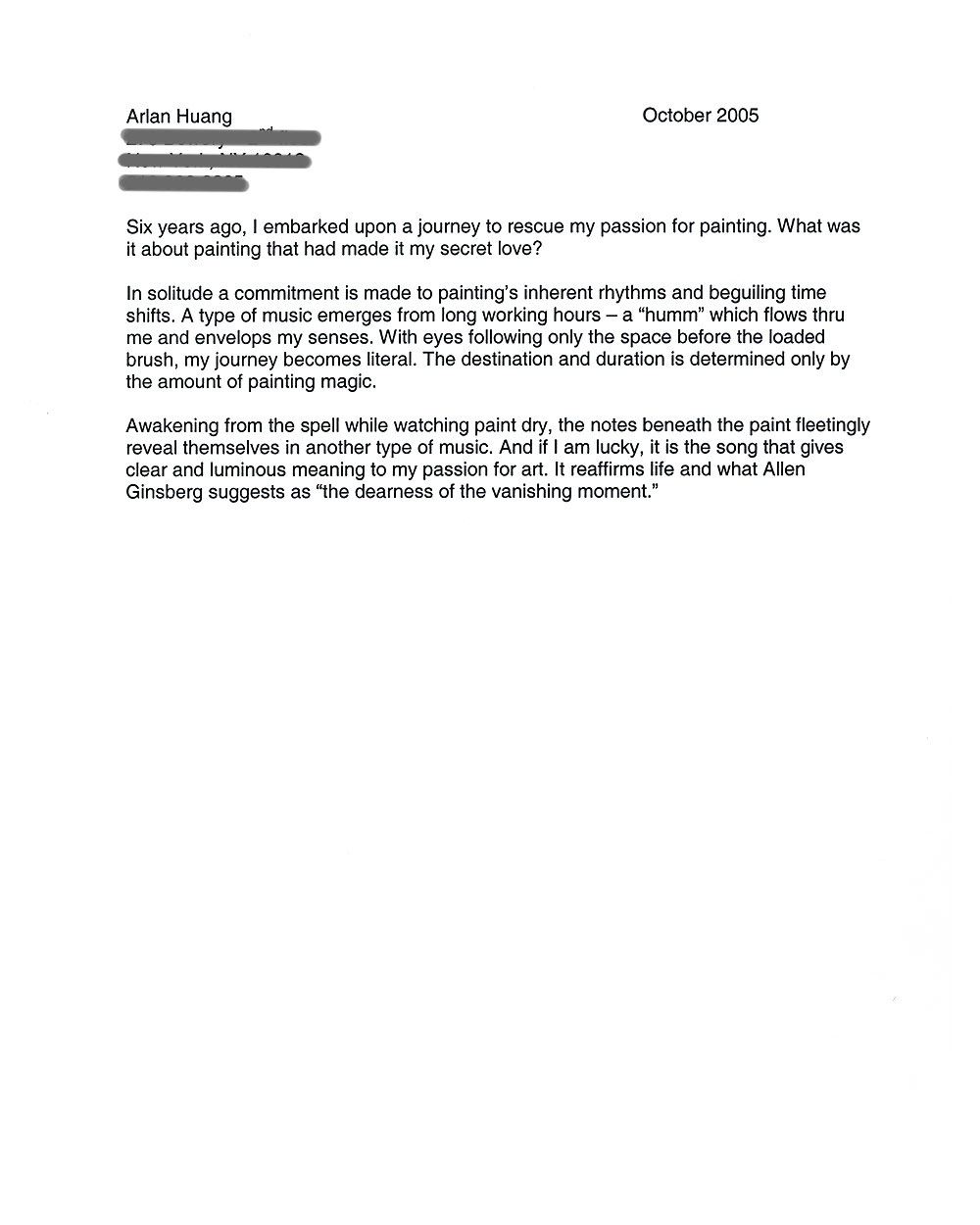 Arlin Huang's Artist Statement