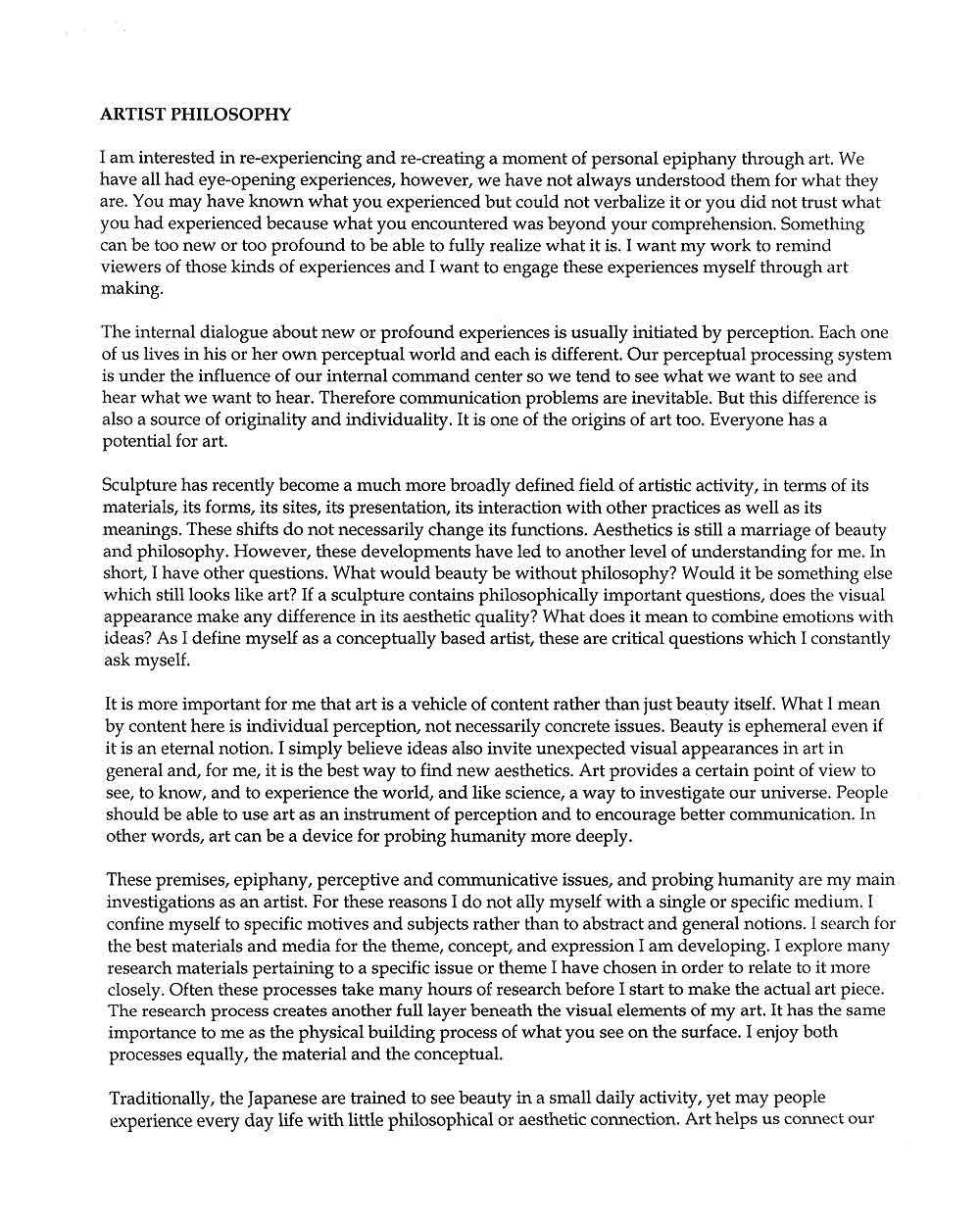 Hirokazu Fukawa's Artist Statement, pg 1