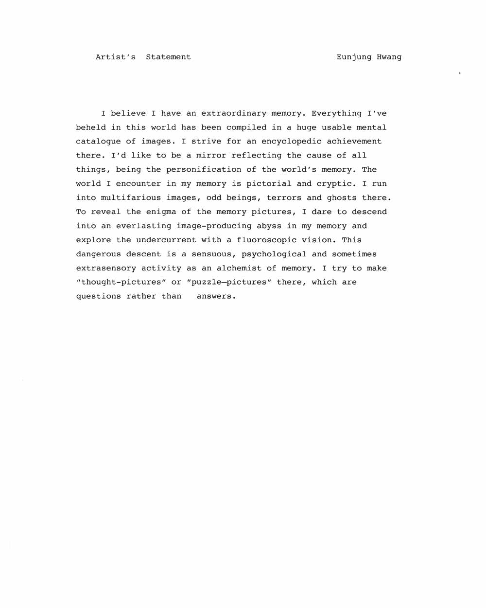 Eunjung Hwang's Artist Statement