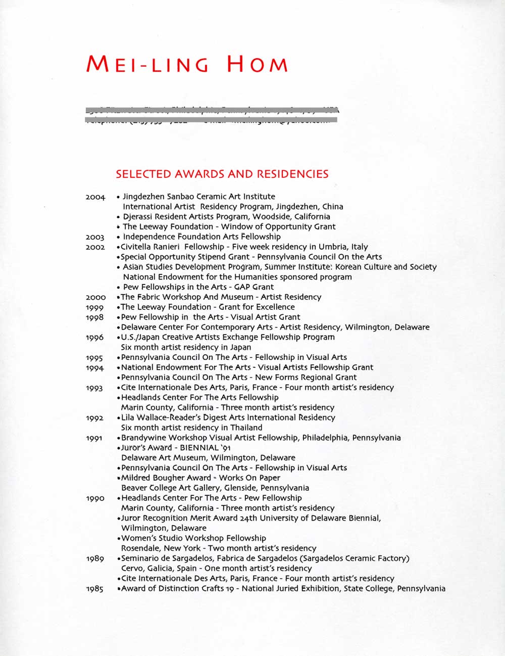 resume for artists