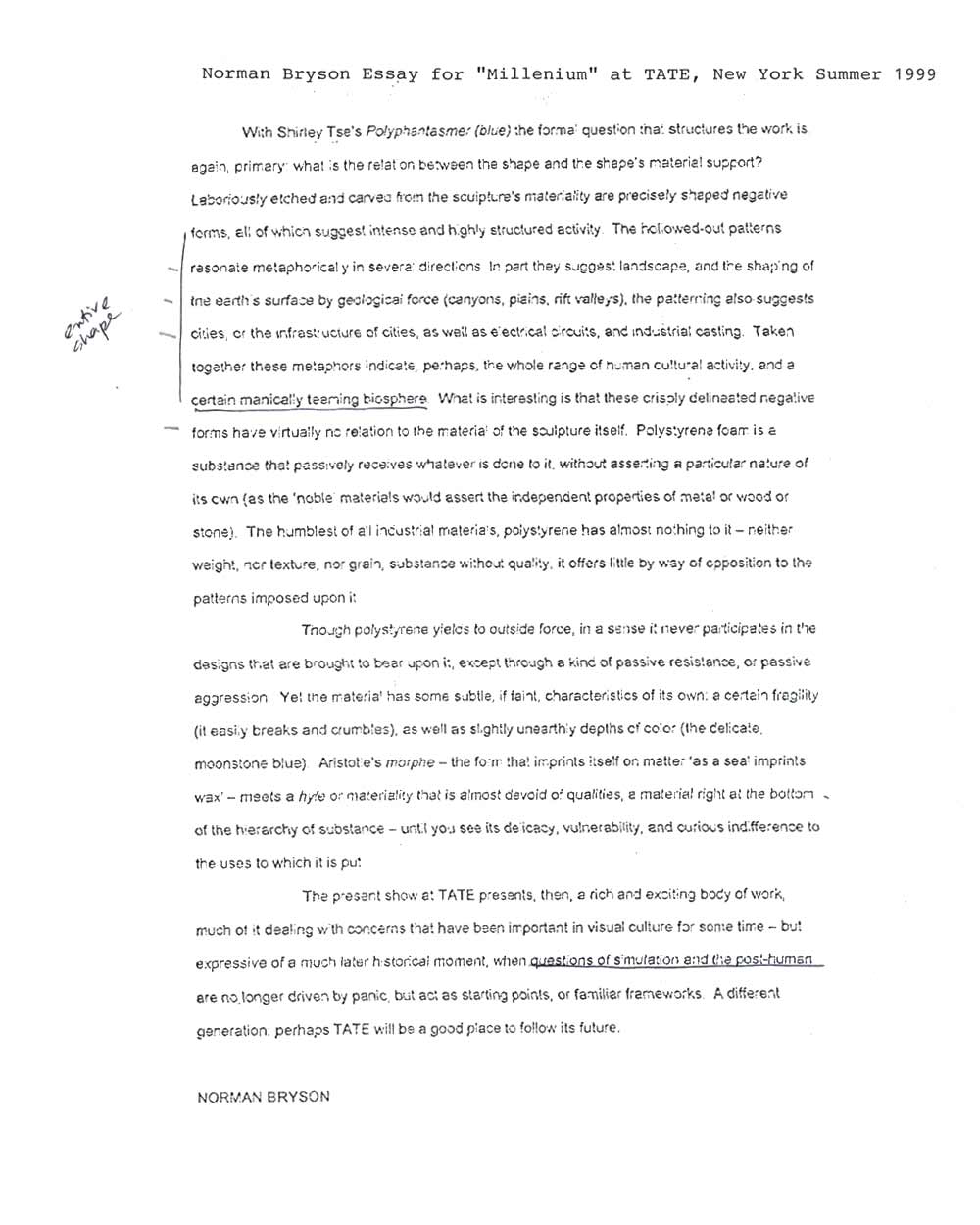 Essay for "Millennium"