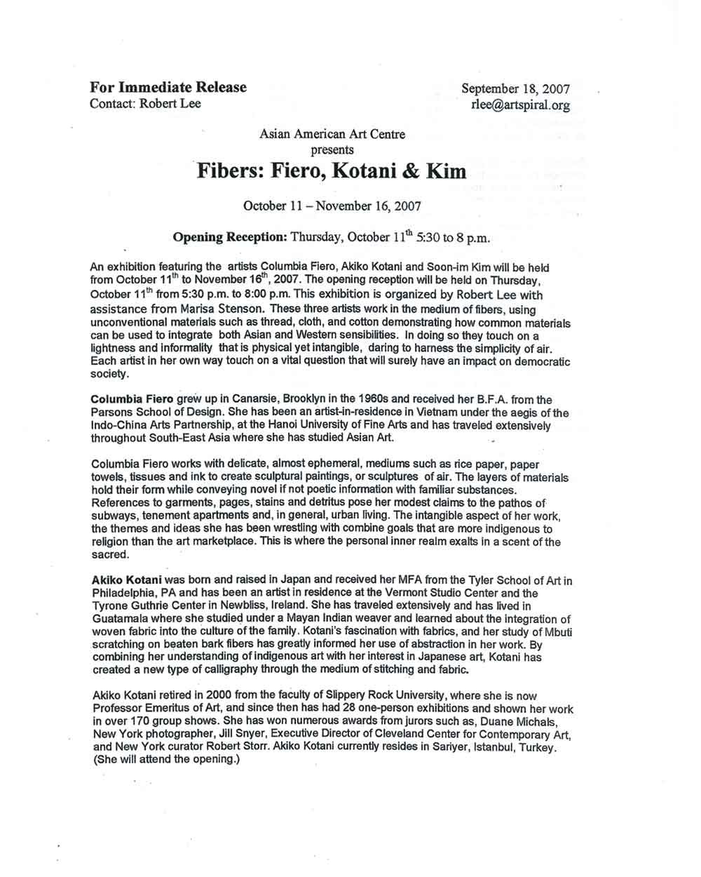 Fibers, press release, pg 1