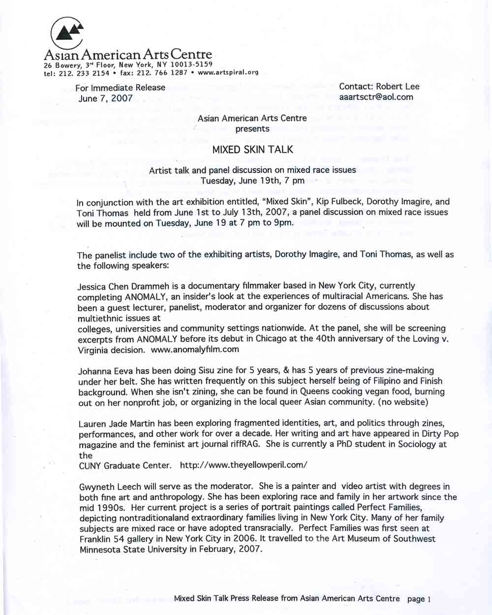 Mixed Skin press release, pg 1