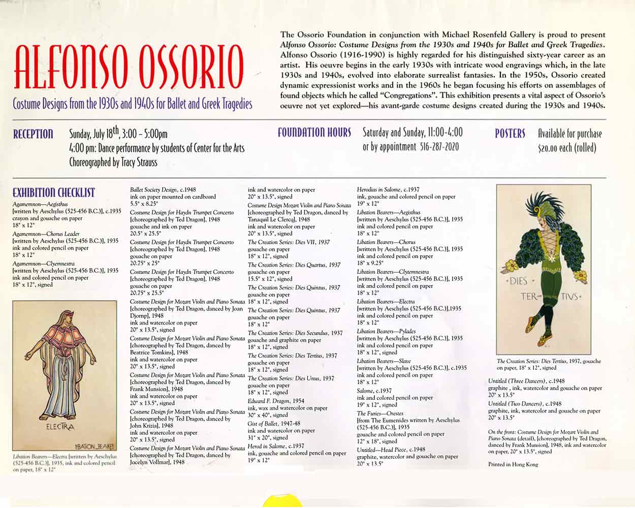 Alfonso Ossorio: Costume Designs, flyer, pg 1