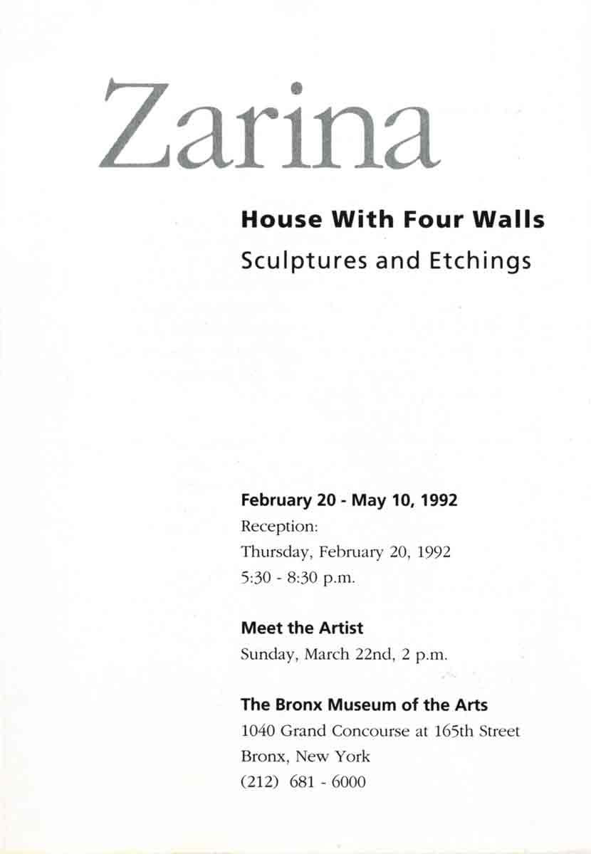 Zarina: House With Four Walls, flyer, pg 3