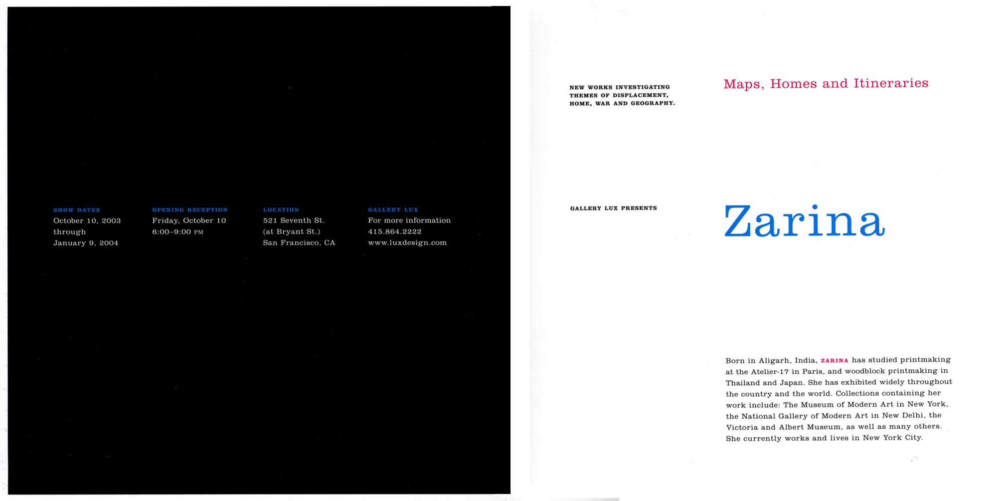 Zarina: Maps, Homes and Itineraries, flyer, pg 2