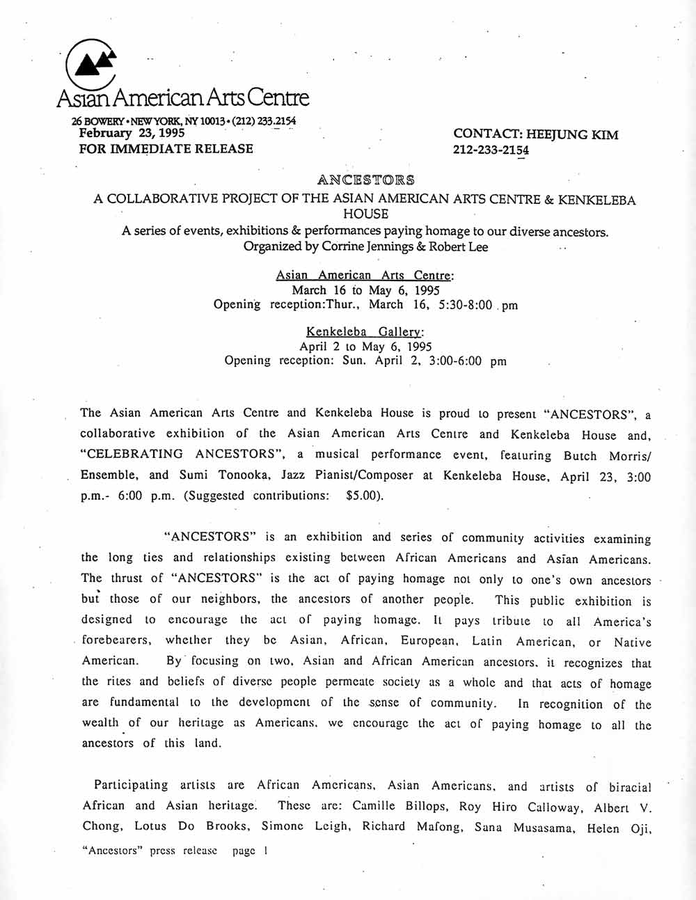 Ancestors press release