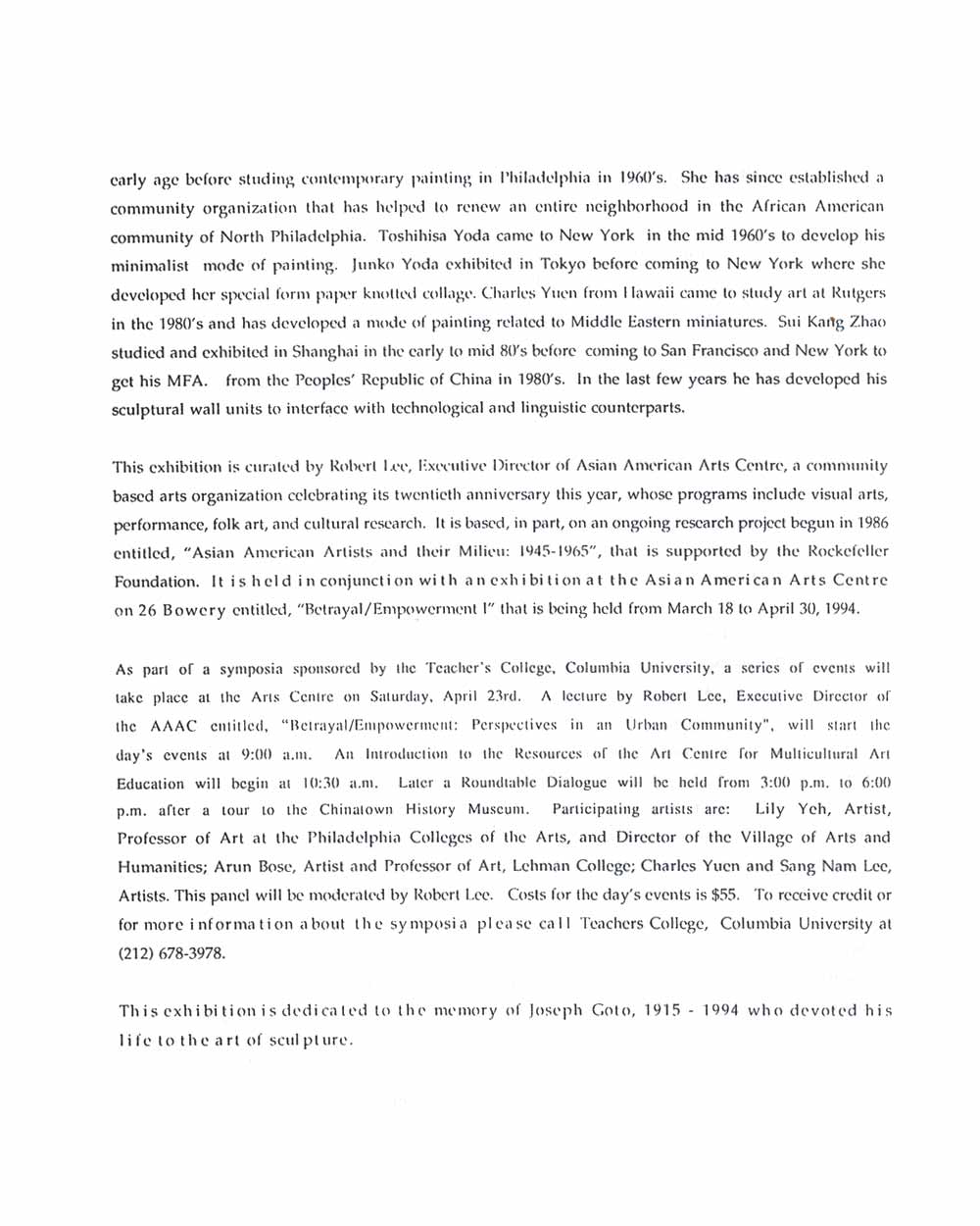 Betrayal / Empowerment I, presss release, pg 2