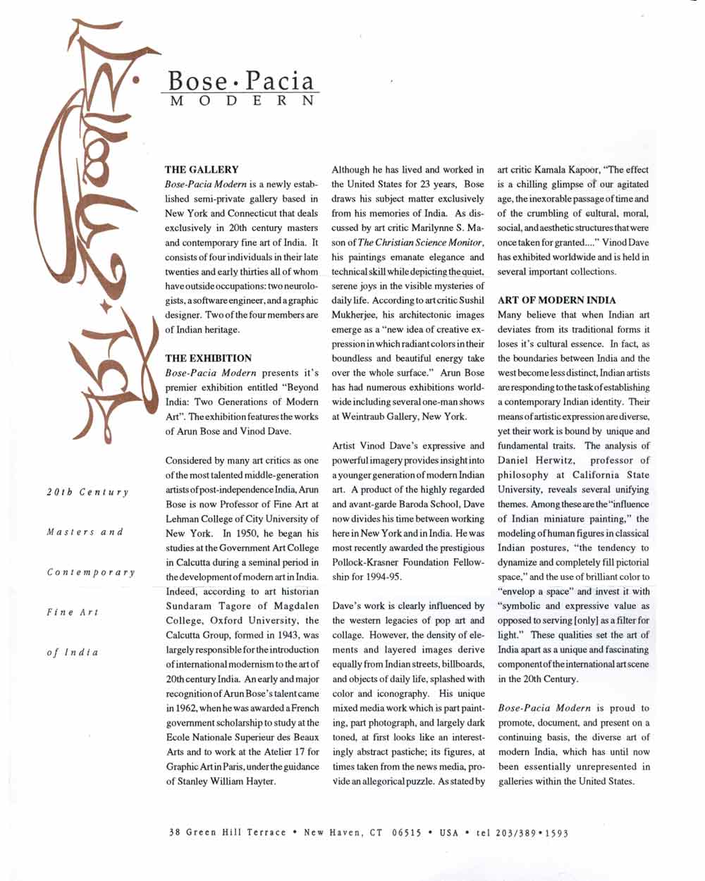 Beyond India: Two Generations of Modern Art, press release