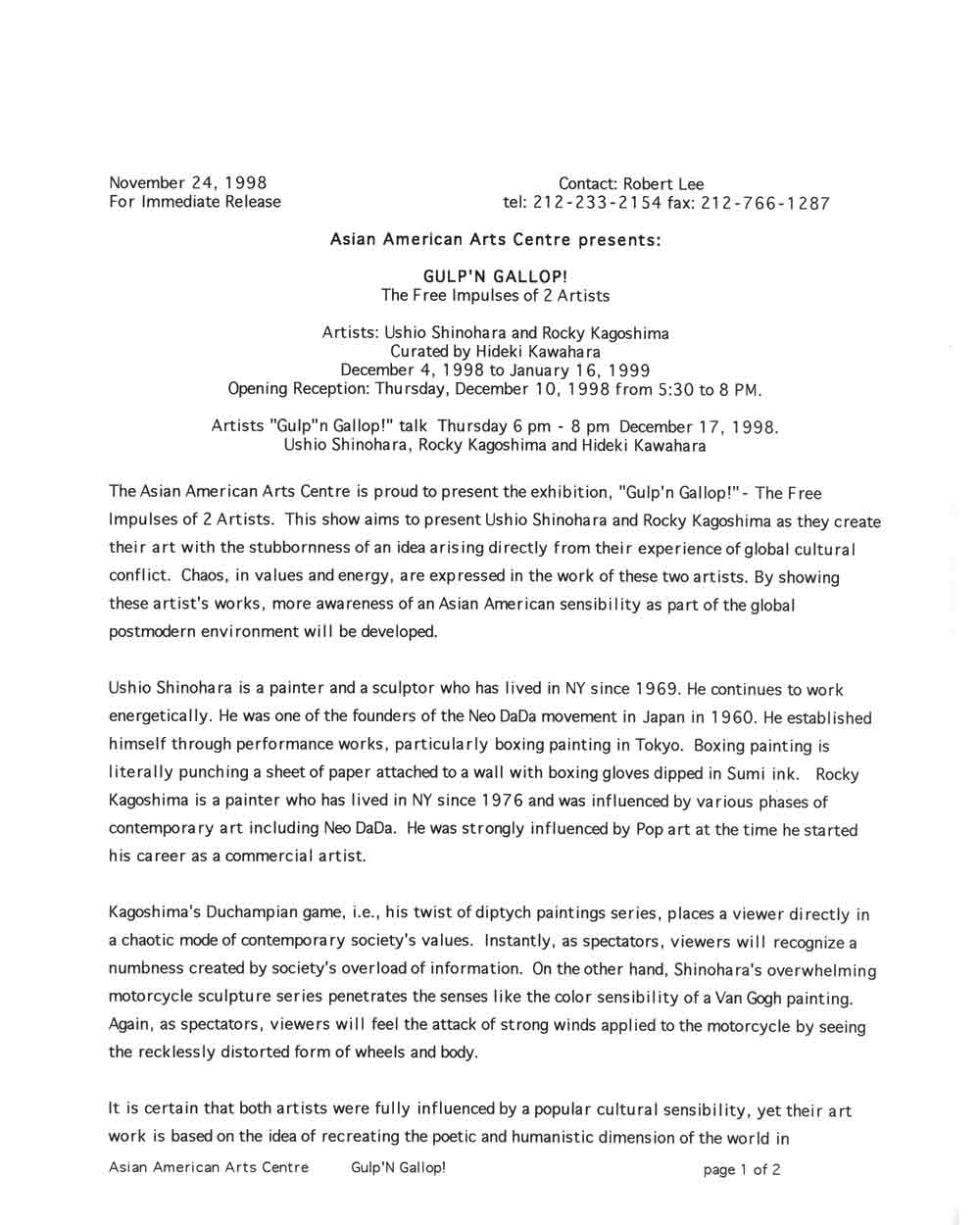Gulp'n Gallop!, press release, pg 1