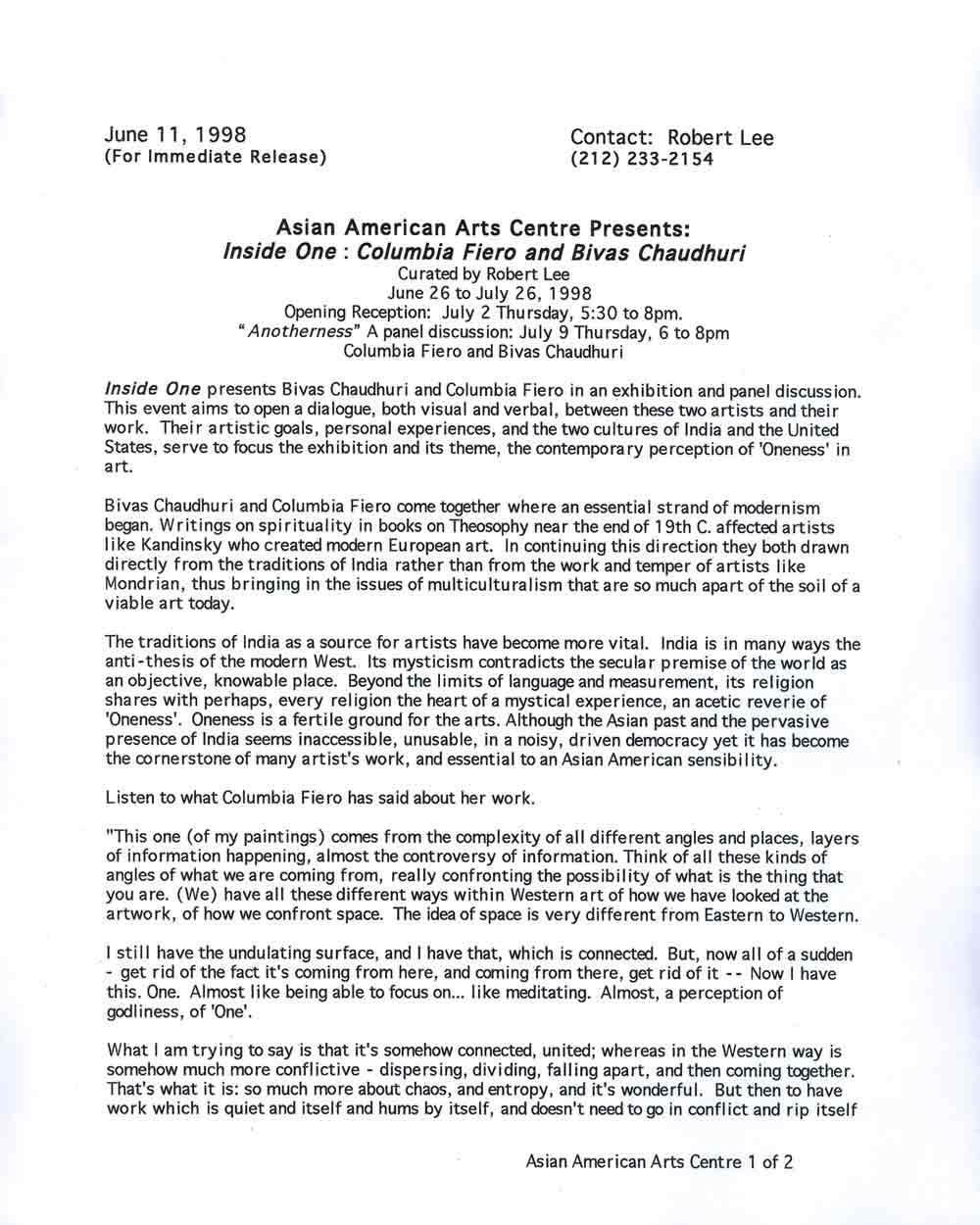 Inside One press release, pg 1
