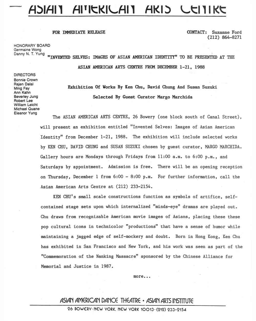Invented Selves: Images of Asian-American Identity, press release, pg 1