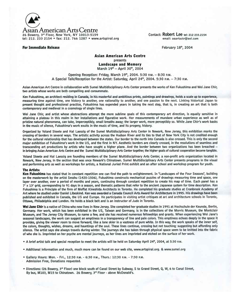 Landscape and Memory, press release