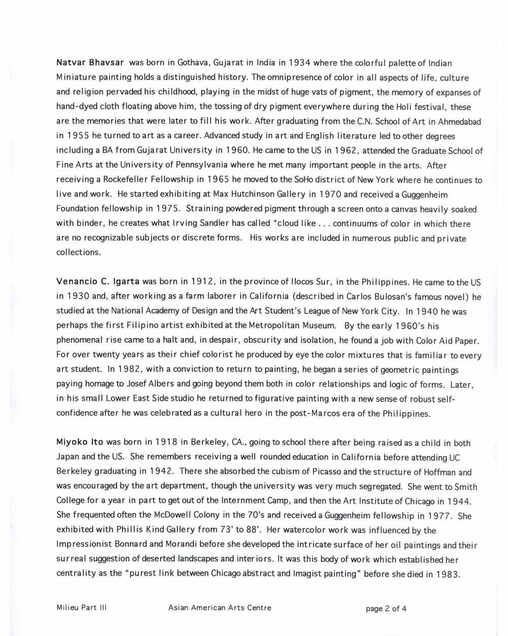 Milieu III: Color in the Art of, press release, pg 2