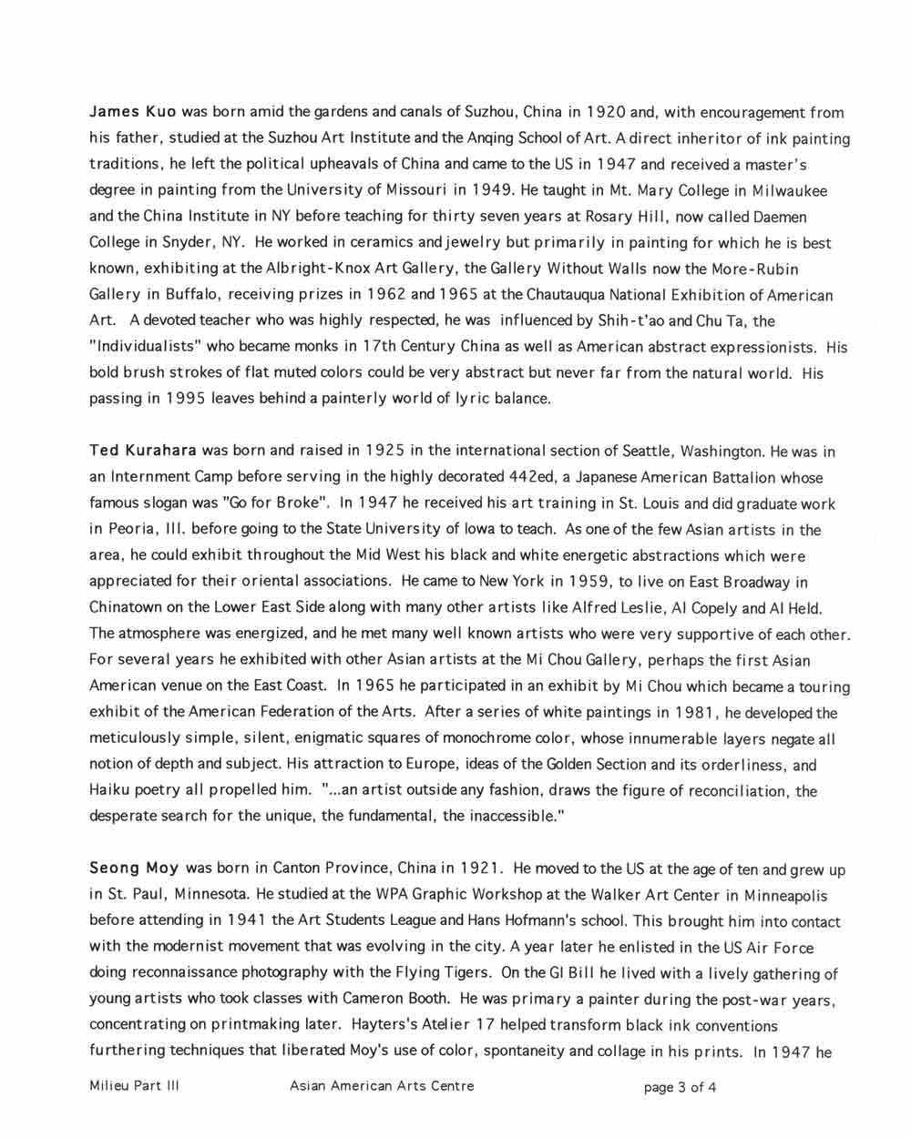 Milieu III: Color in the Art of, press release, pg 3