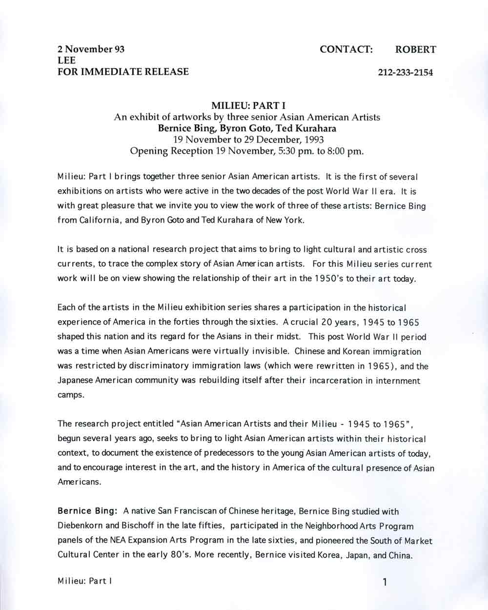 Exhibition press release for